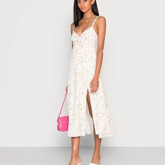 NWOT Abercrombie Twist Front Floral White Midi Dress Size Medium - Picture 1 of 6